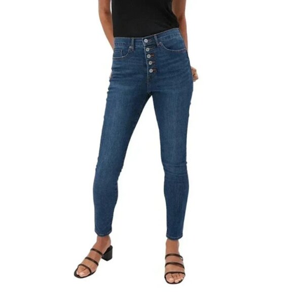 Banana Republic Premium High Rise Skinny Button Front Jeans Dark Wash Size 26 - Picture 1 of 12